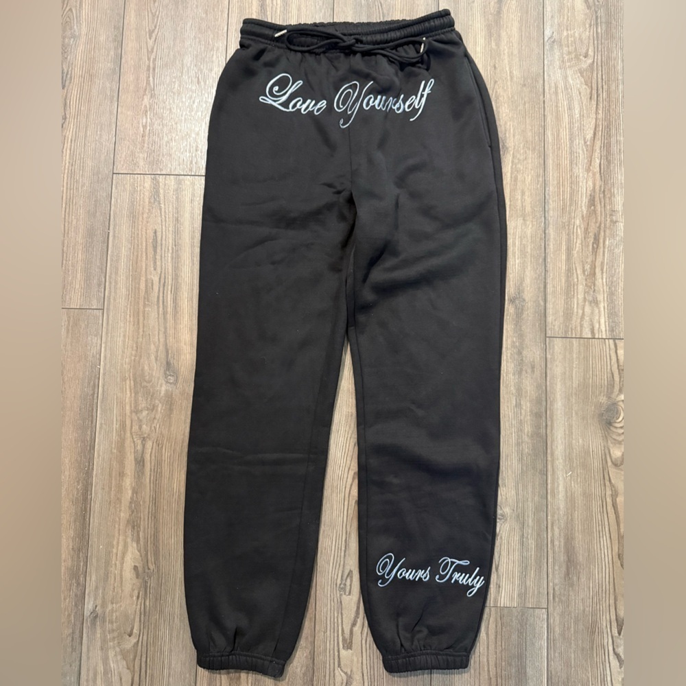 Yours Truly x Phora Love Yourself Joggers Black Size S NWOT